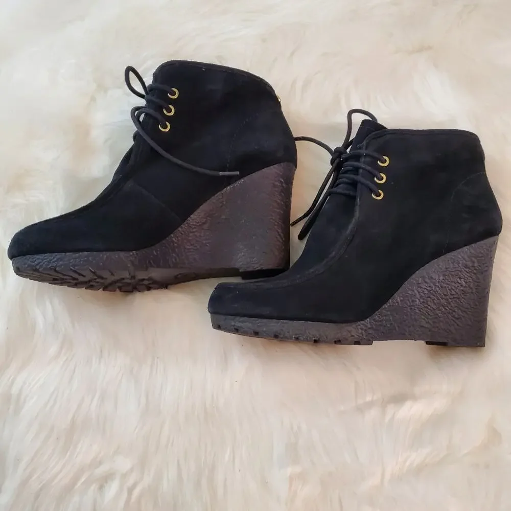 Michael Kors Size 9.5 $175 Rory Black Suede Wedge Moccasin Booties